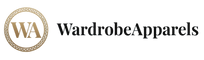 A logo banner featuring a gold circular emblem with the letters 'WA' inside, next to the text 'WardrobeApparels' in black serif font, all set against a solid light blue background.
