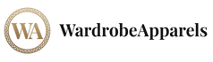 A logo banner featuring a gold circular emblem with the letters 'WA' inside, next to the text 'WardrobeApparels' in black serif font, all set against a solid light blue background.