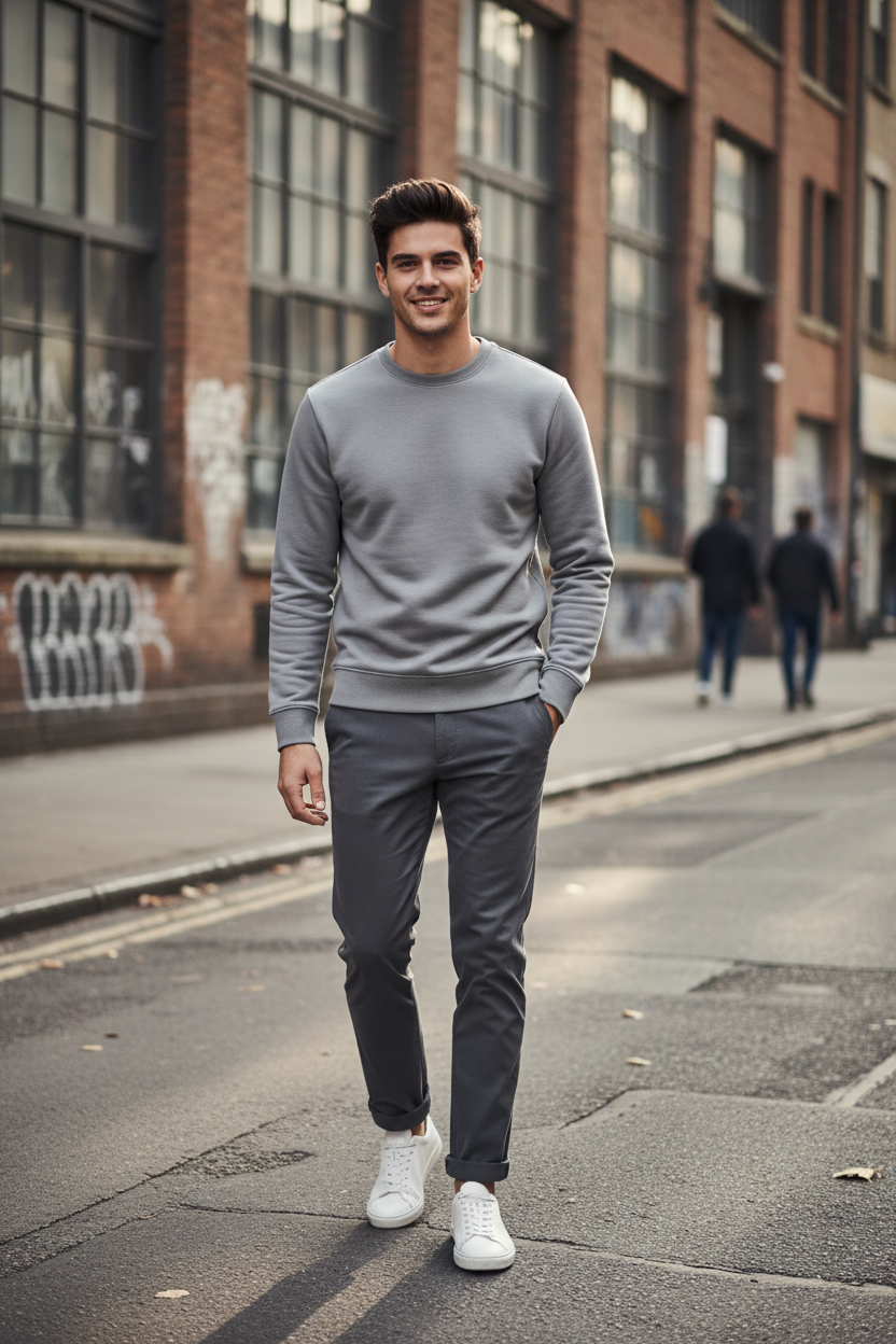 Men's Crew Neck Sweatshirt - Silver Lifestyle