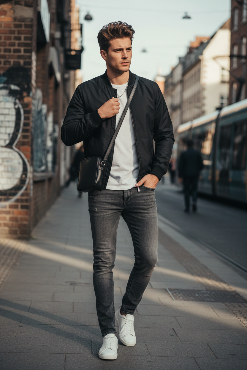 Men's Lightweight Bomber Jacket - Black Lifestyle