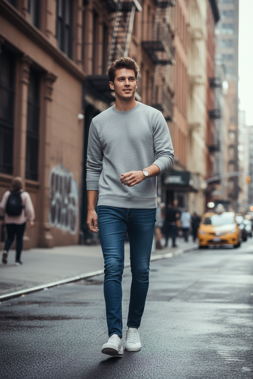 Men's Crew Neck Sweatshirt - Gray Lifestyle