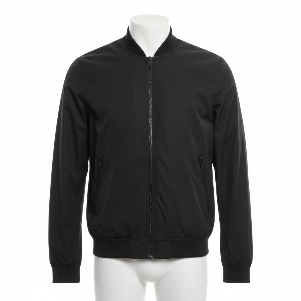 Men's Lightweight Bomber Jacket - Black Front View